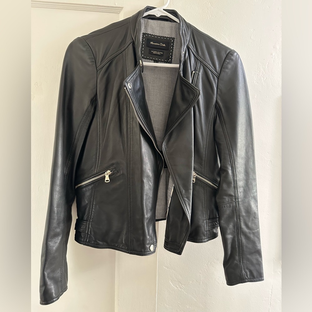 Black Leather Jacket- Massimo Dutti, in great condition, size small